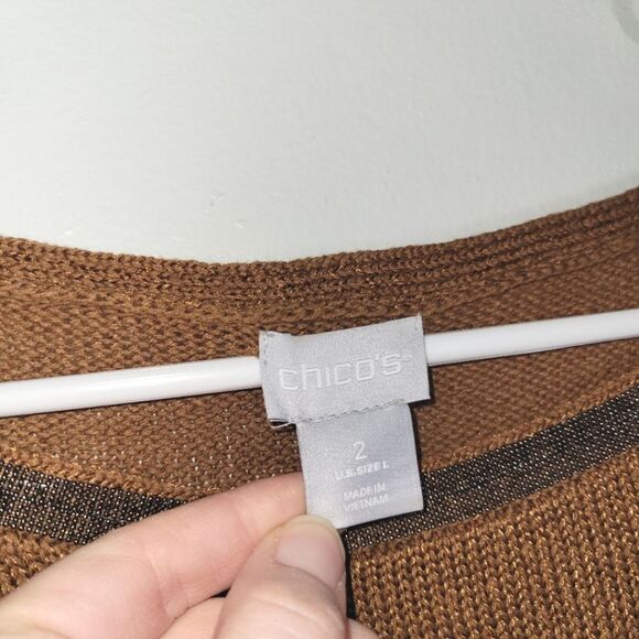 Chicos Brown Beaded Linen Blend Short Sleeve Sweater 2 Large - Picture 5 of 12